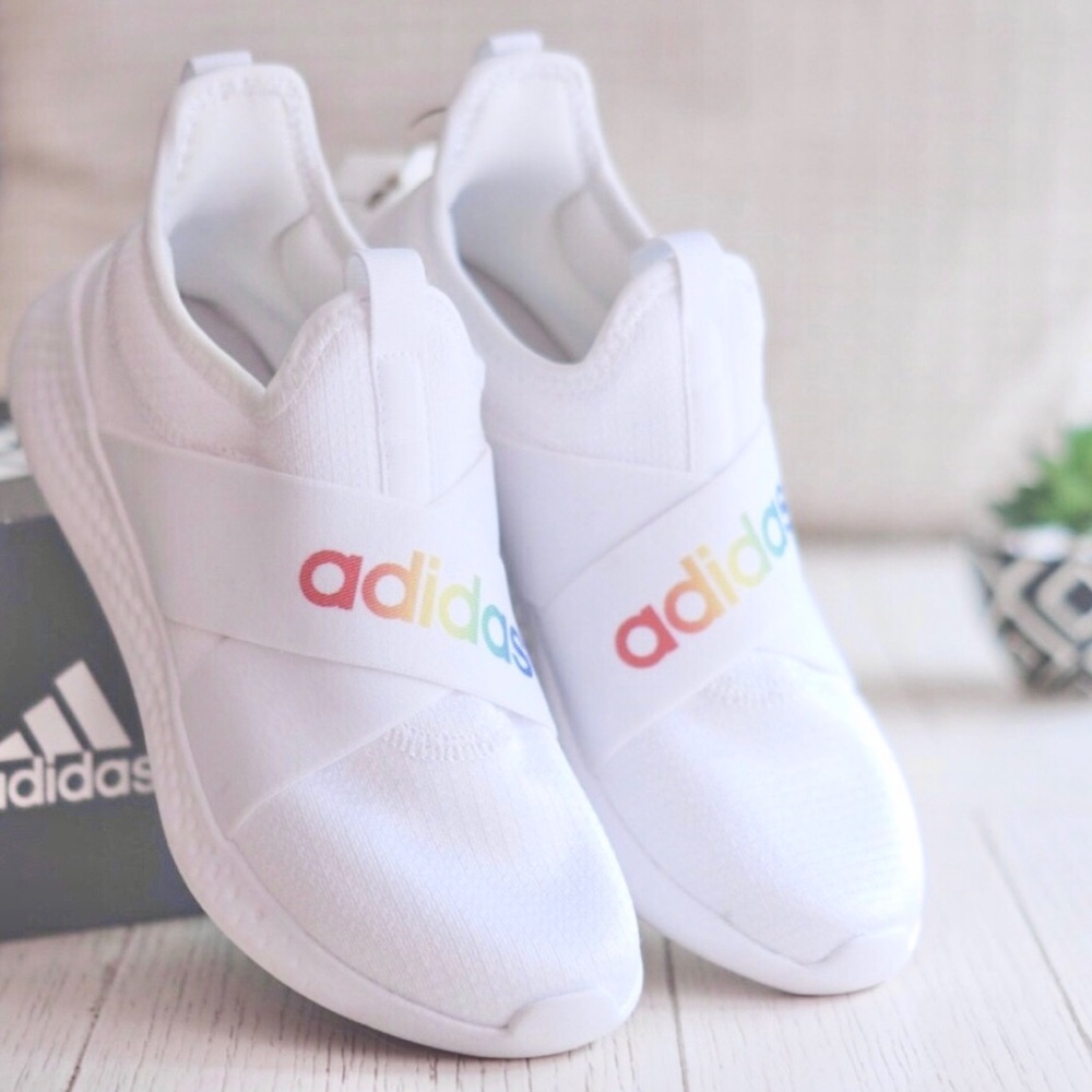Adidas White Running Shoes, size 6 Rainbow Logo